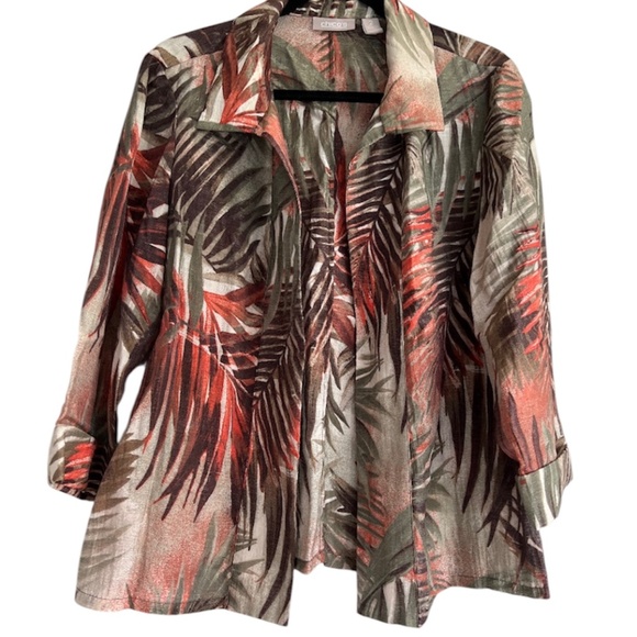 “Chico’s” Blazer Cardian Tropical Resort Print in Earth Tones - Picture 4 of 7